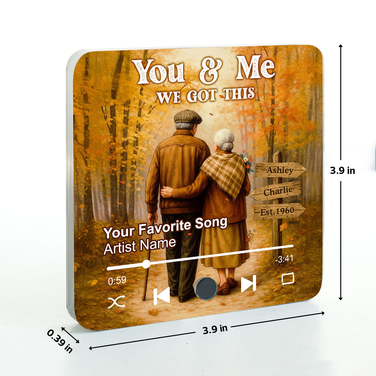 Fall Season Old Couple Personalized Music Fridge Magnet, Heartfelt Gift For Couple