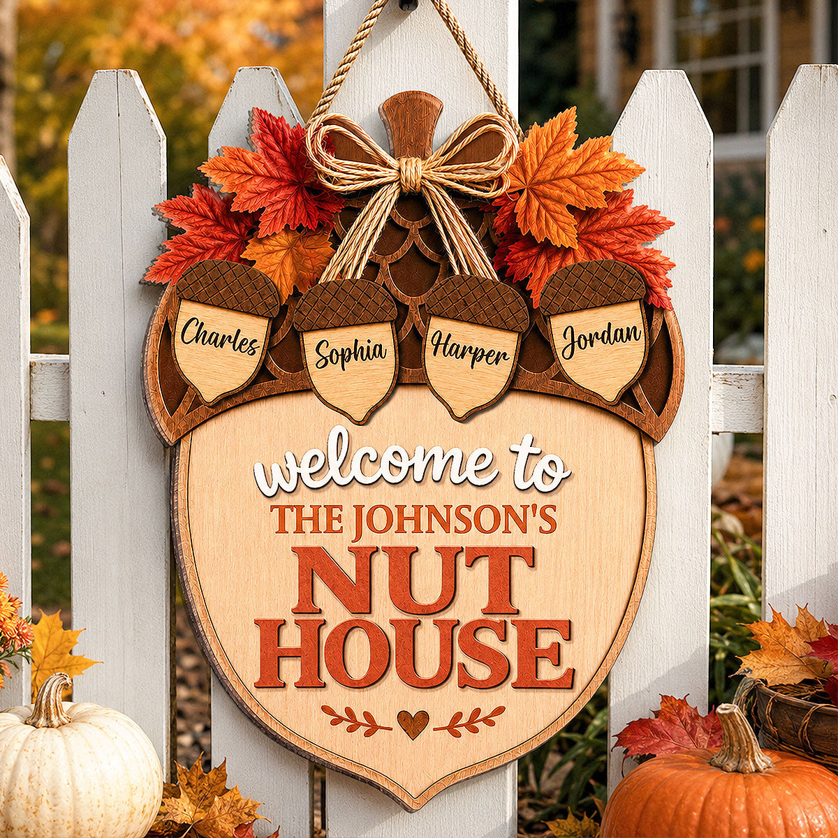 Welcome To The Nut House 2D Flat Printed - Personalized Door Hanger - Fall Season Decor For Family, Grandparents