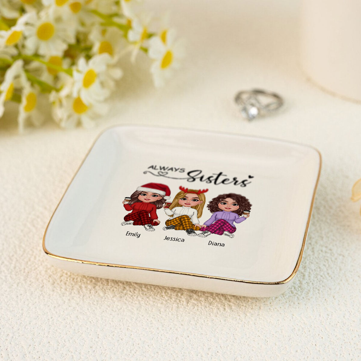 Always Sisters Personalized Jewelry Dish, Birthday Christmas Sister Appreciation Gift