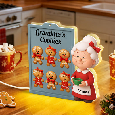 3D Effect Christmas Grandma Cookies Custom Grandkids Names - Personalized Light Box