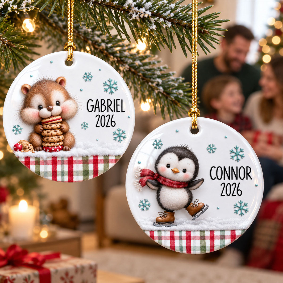 Cute Woodland Animals 2D Flat - Personalized Ceramic Ornament - Christmas Keepsake Gift For Kids, Son, Daughter