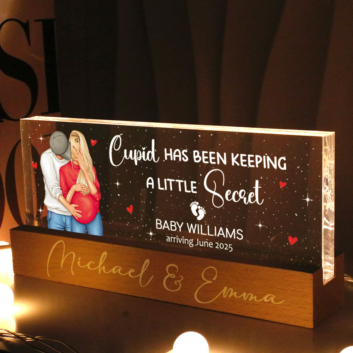 Hugging Couple, Expecting Parents, Pregnancy Couple Personalized Acrylic Block LED Night Light,  Gift, Pregnancy Announcement