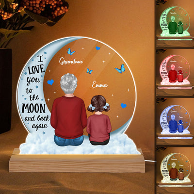 Grandma Grandkids Blue Moon On Cloud Personalized Custom Shape Acrylic LED Night Light