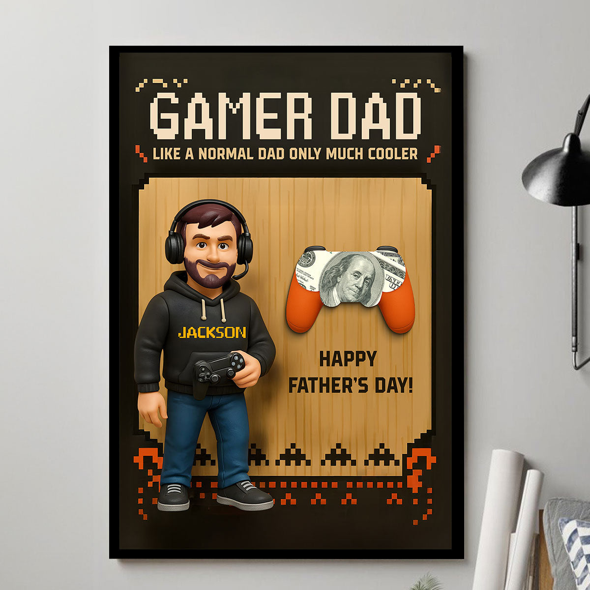 Gamer Dad Cooler Happy Father's Day Money Gift Personalized Poster, Gift for Dad, Gift for Husband