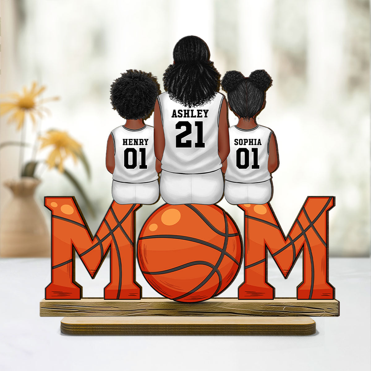 Basketball Mom And Kids - Personalized 2-Layered Wooden Plaque - Gift for Mom, Gift for Grandma, Gift for Wife