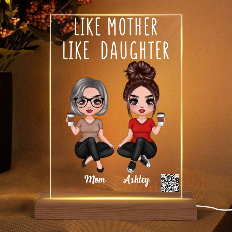 Doll Women Sitting Like Mother Like Daughter Favorite Song Scannable QR Code Personalized Rectangle Acrylic Plaque LED Night Light