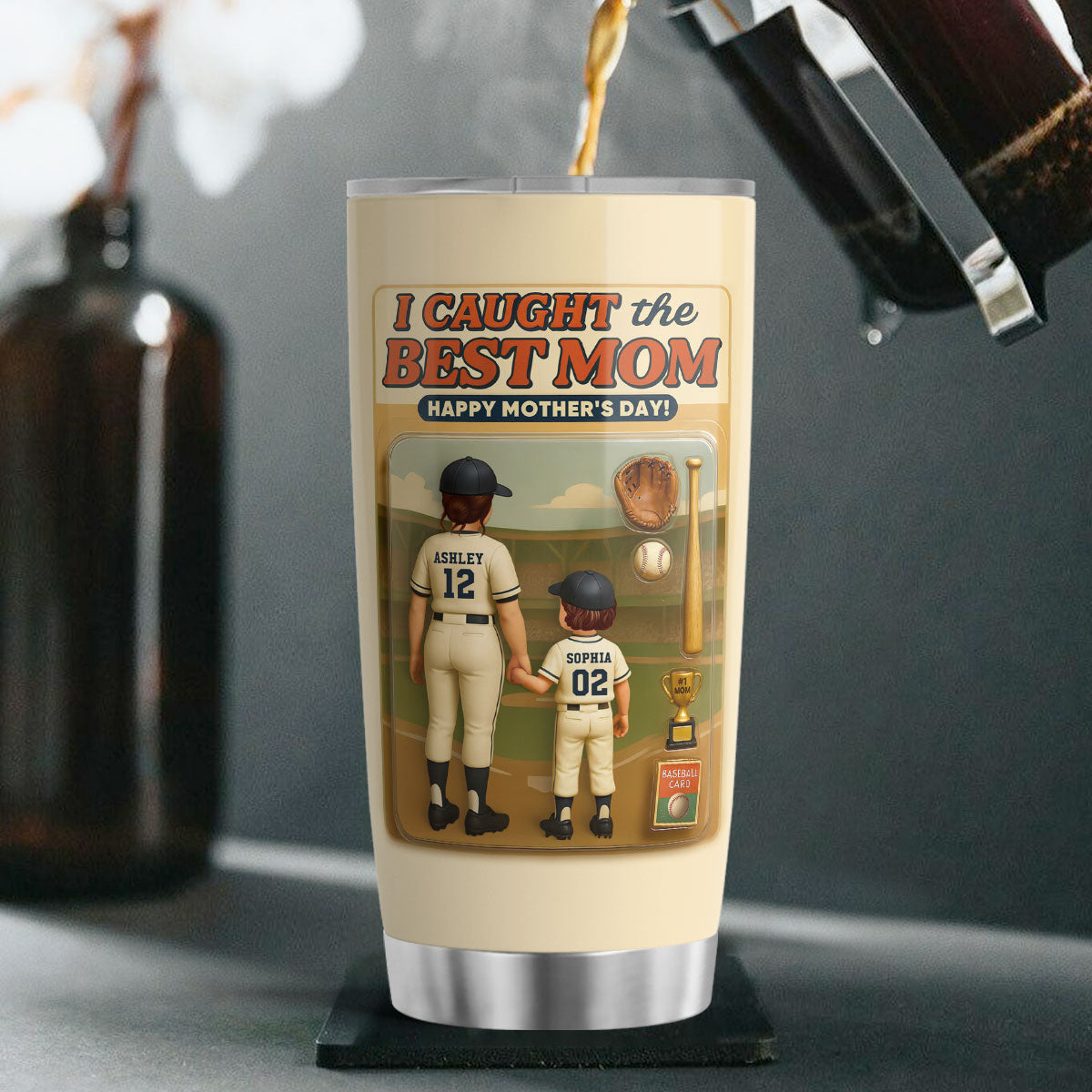 We Caught the Best Mom Baseball Custom Figure Personalized Tumbler, Gift for Mom, Gift for Wife
