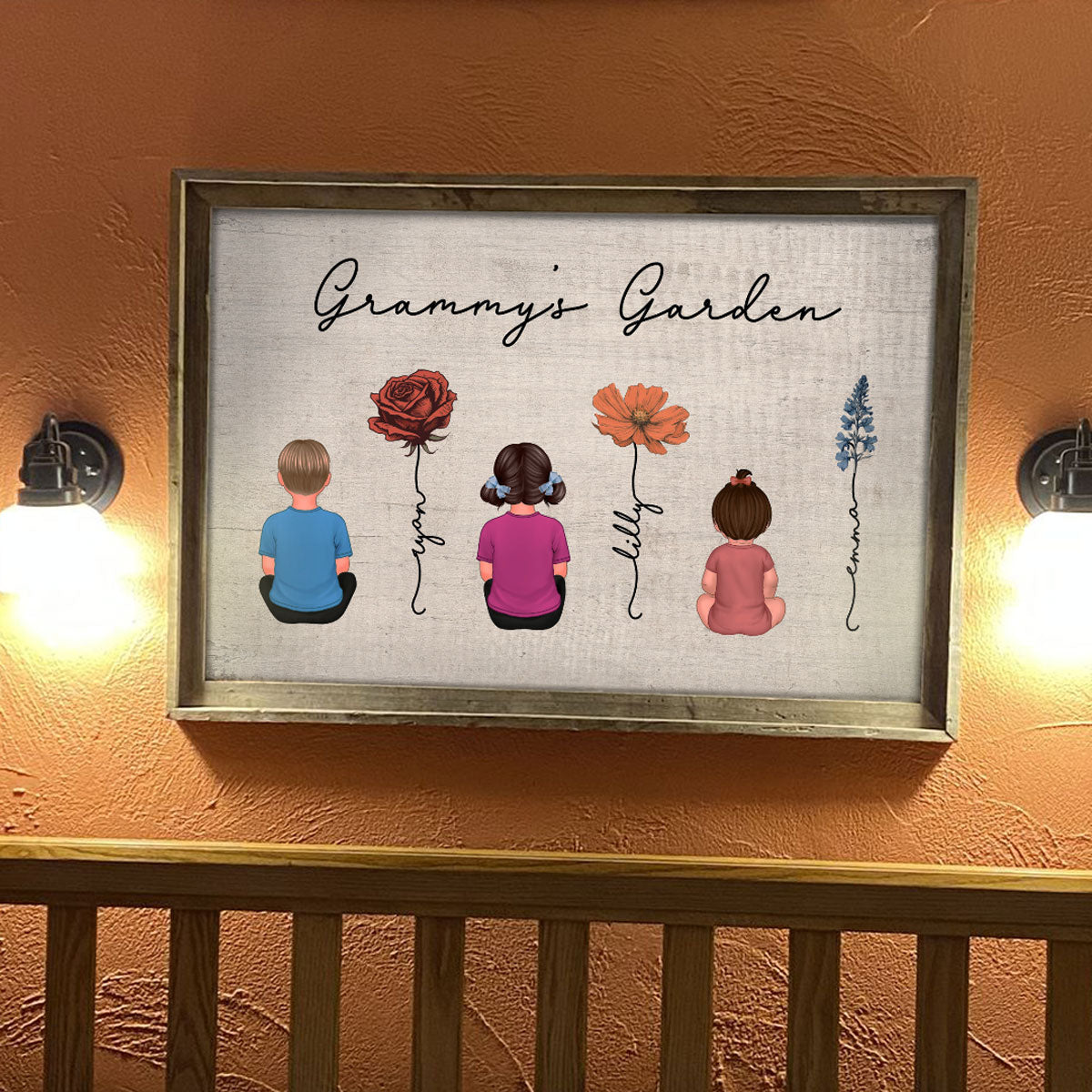 Vintage Birth Month Flowers Garden With Grandkids Names Personalized Poster, Perfect Gift For Grandma Mom Auntie
