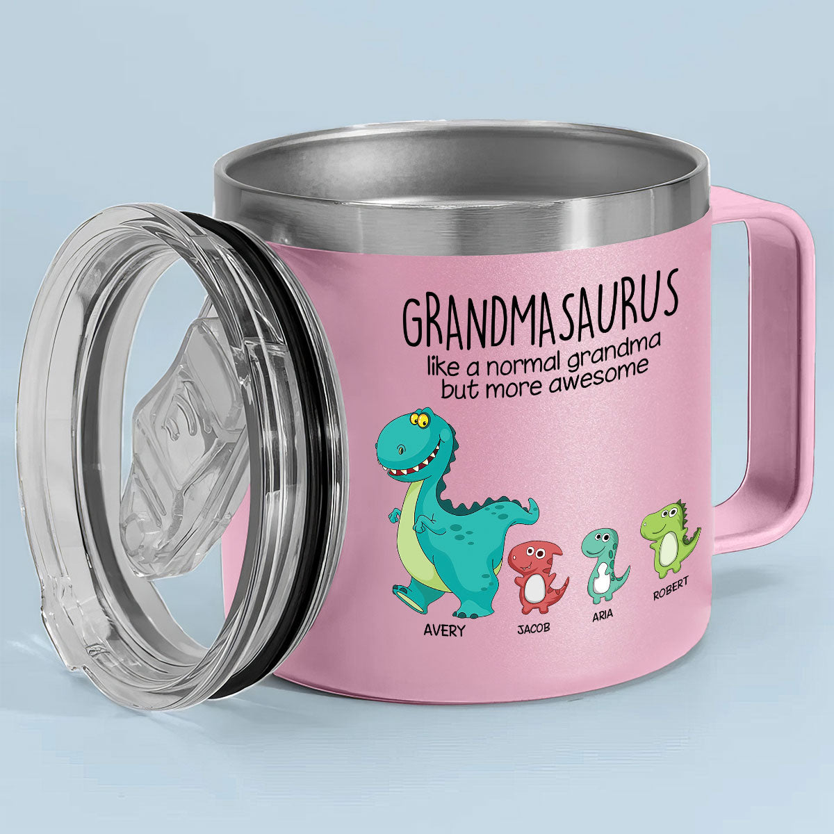 Grandmasaurus Like Normal Grandma But More Awesome Personalized Stainless Steel Tumbler With Handle