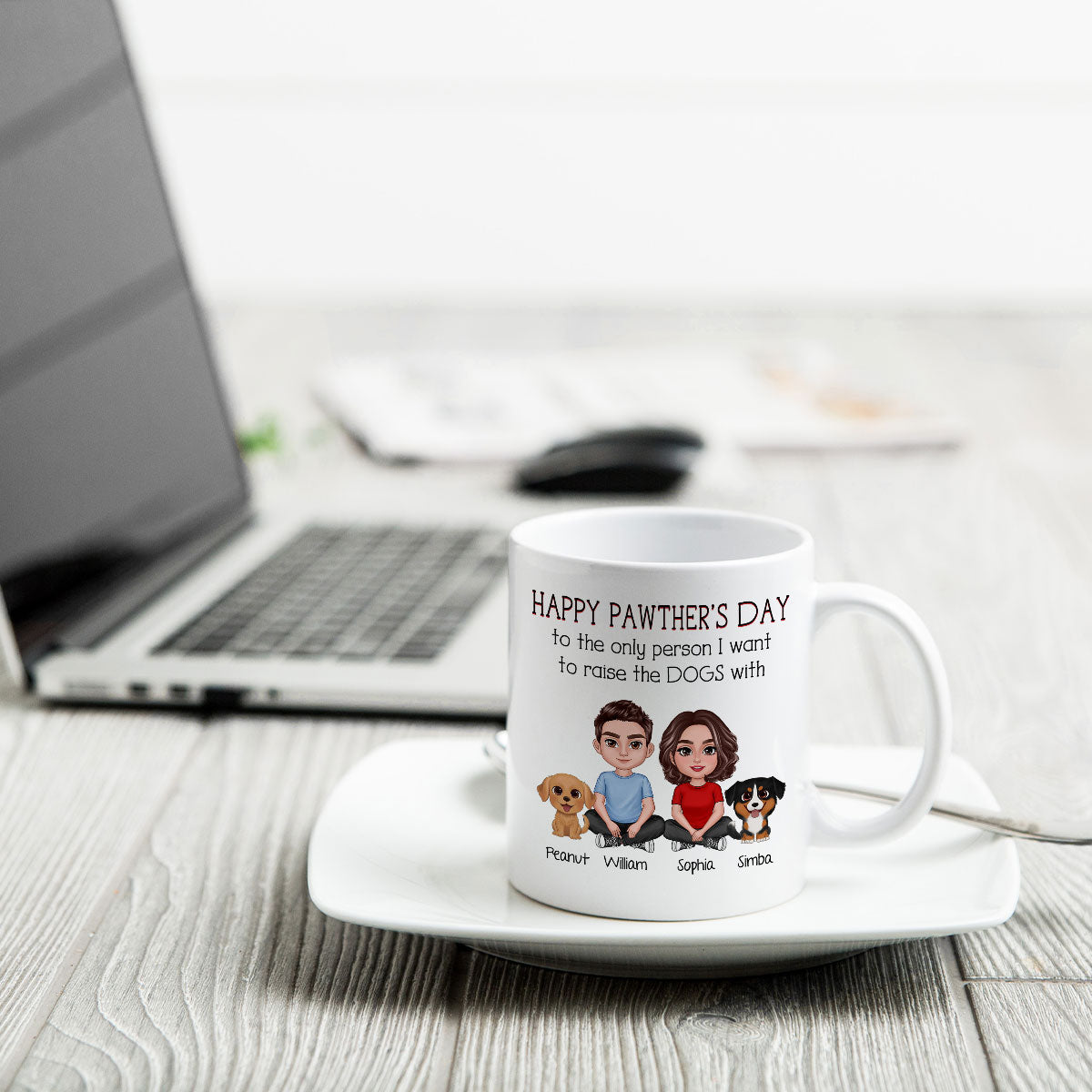 Happy Pawther‘s Day To The Person I Want To Raise A Dog Cat With Crossed Legs Couple Personalized Mug, Father‘s Day Gift For Dog Cat Dad