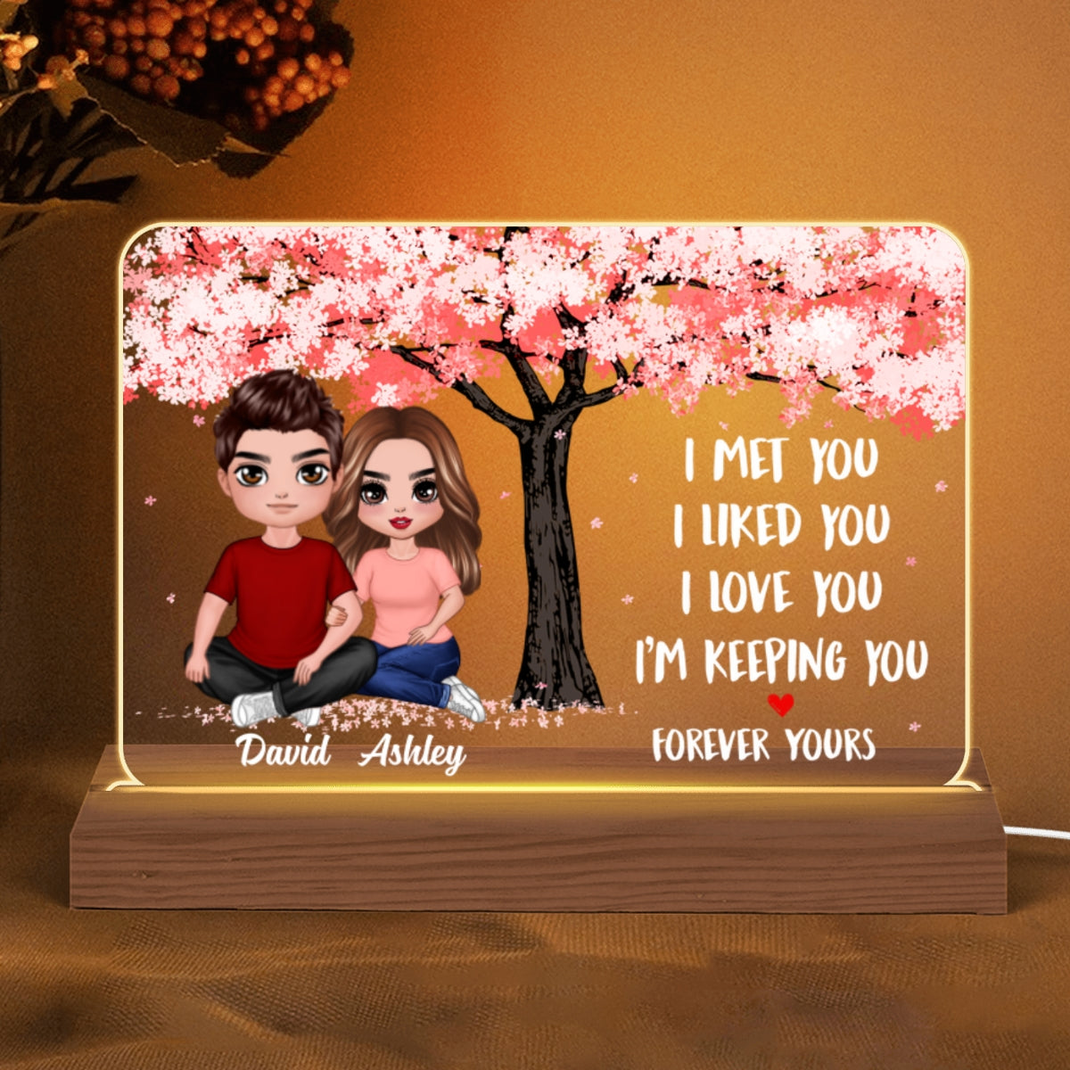 Couple Sitting Under Tree The Day I Met You Together Since Personalized Horizontal Rectangle Acrylic Plaque With LED Night Light