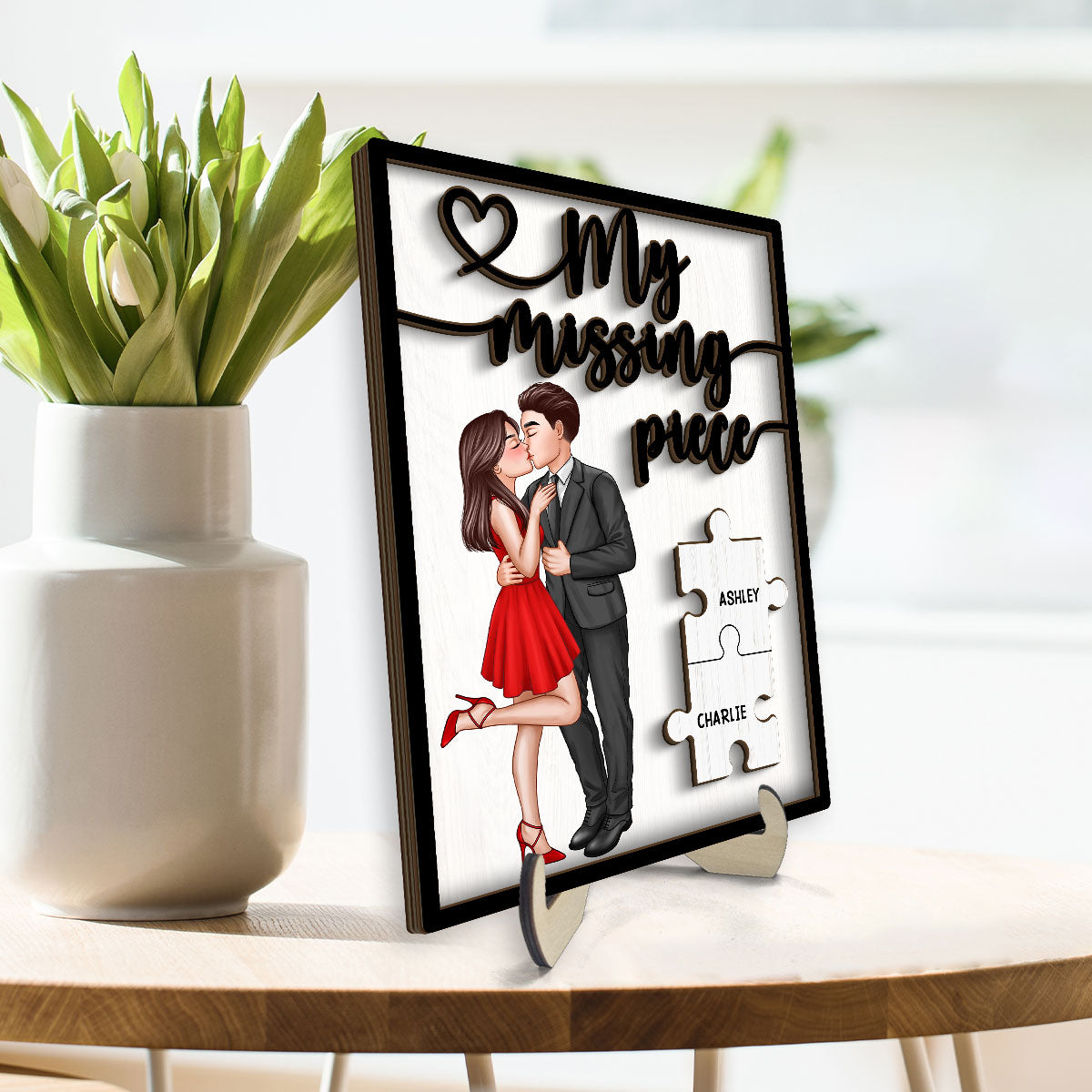 My Missing Piece Elegant Couple Valentine‘s Day Gift For Her Gift For Him Personalized 2-Layer Wooden Plaque