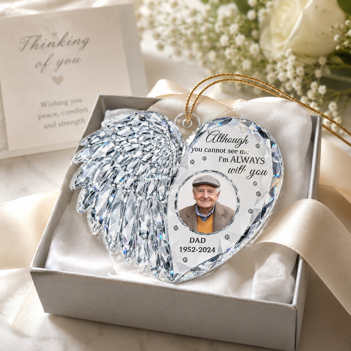 Heart Memorial Angle Wing Custom Photo - Personalized Acrylic Ornament - Memorial Gift For Loss Of Loved Ones
