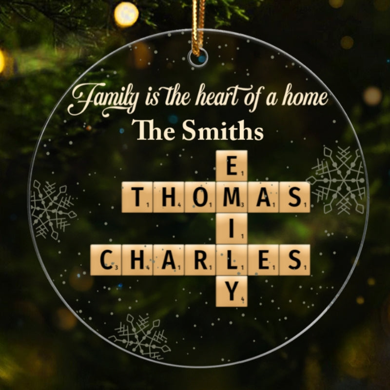 Family Is The Heart Of A Home Crossword Puzzle Art - Personalized Acrylic Ornament