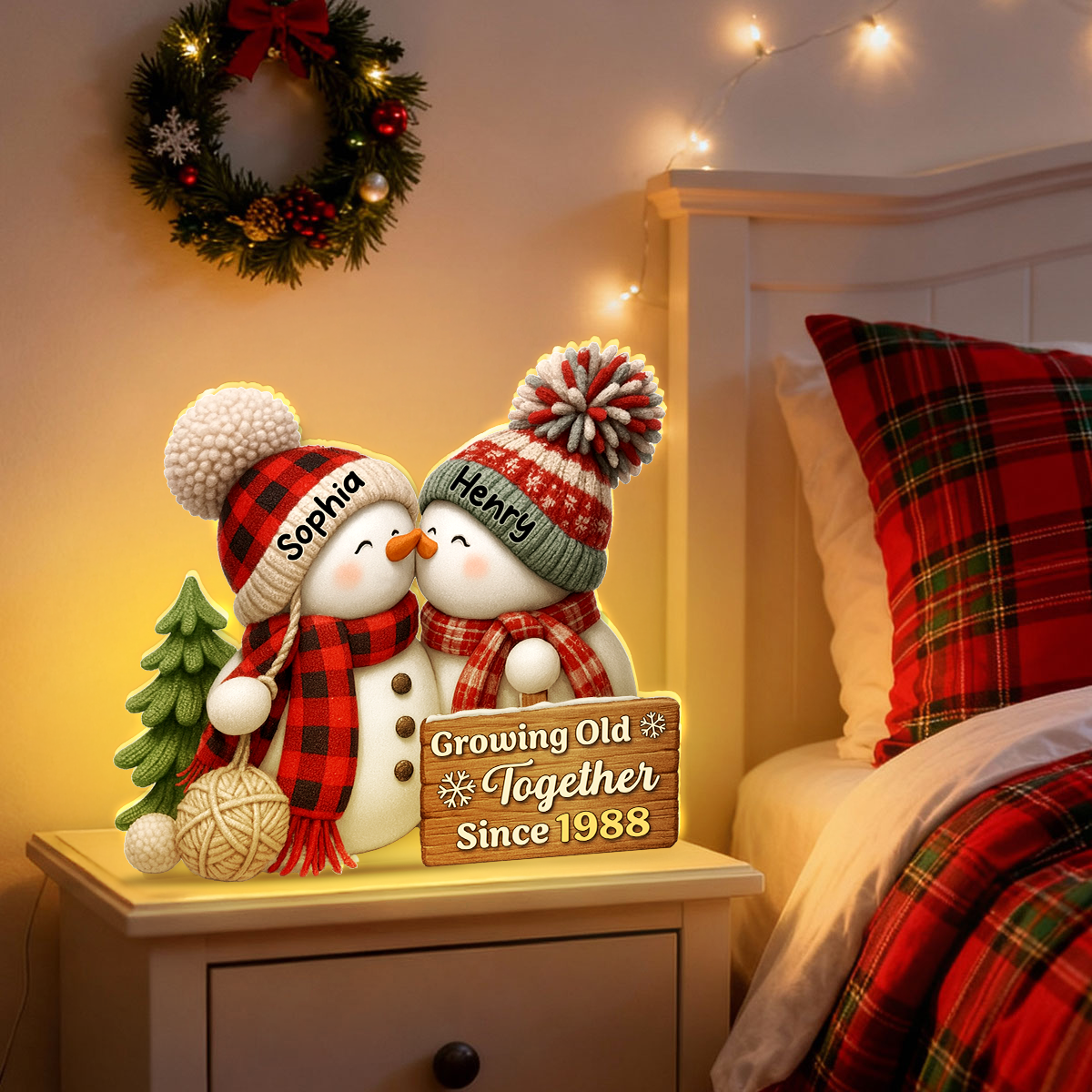 3D Effect Snowman Couple Growing Old Together - Personalized Light Box - Heartwarming Christmas Gift for him, Gift for her