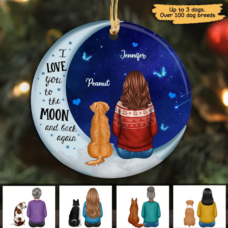 Love To The Moon Dog Mom Personalized Circle Ornament