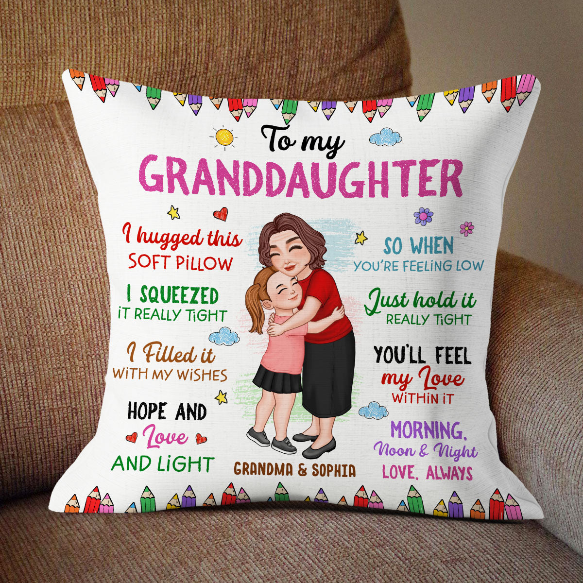 To My Granddaughter Grandson Grandma Hugging Kid Gift For Grandchildren Personalized Pillow