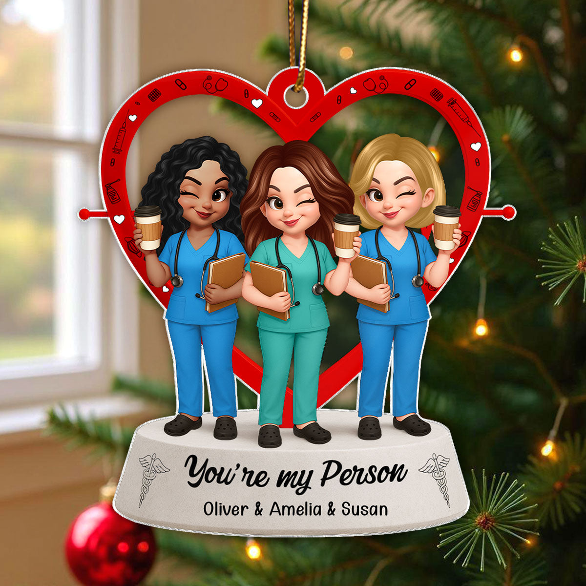 Nurse Heart Friendship Personalized Acrylic Ornament, Christmas Gift for Coworkers