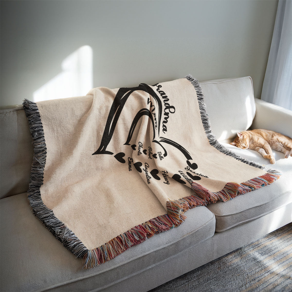 Grandma Mom Hearts Kids And Grandkids Names Personalized Tapestry Woven Blanket, Gift For Grandma, Mom