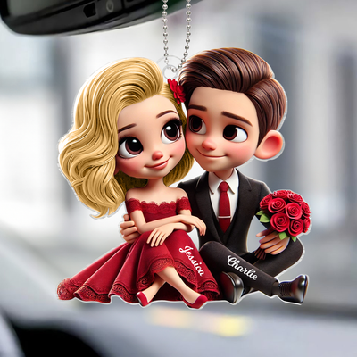 Romantic Elegant  Couple Personalized Acrylic Car Hanger, Anniversary Gift for him, Gift for her
