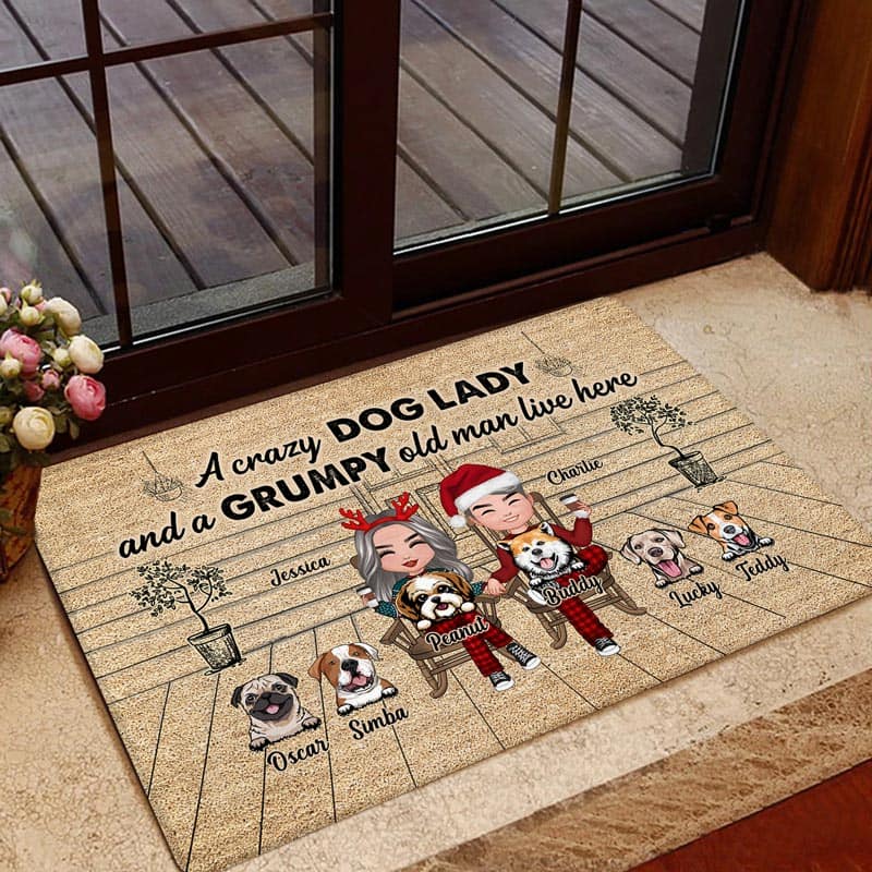 Crazy Dog Lady Grumpy Old Man Front Porch Personalized Doormat