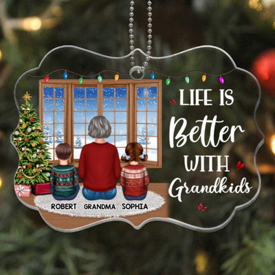 Sitting By Window Grandma Grandpa Grandkids Personalized Acrylic Ornament