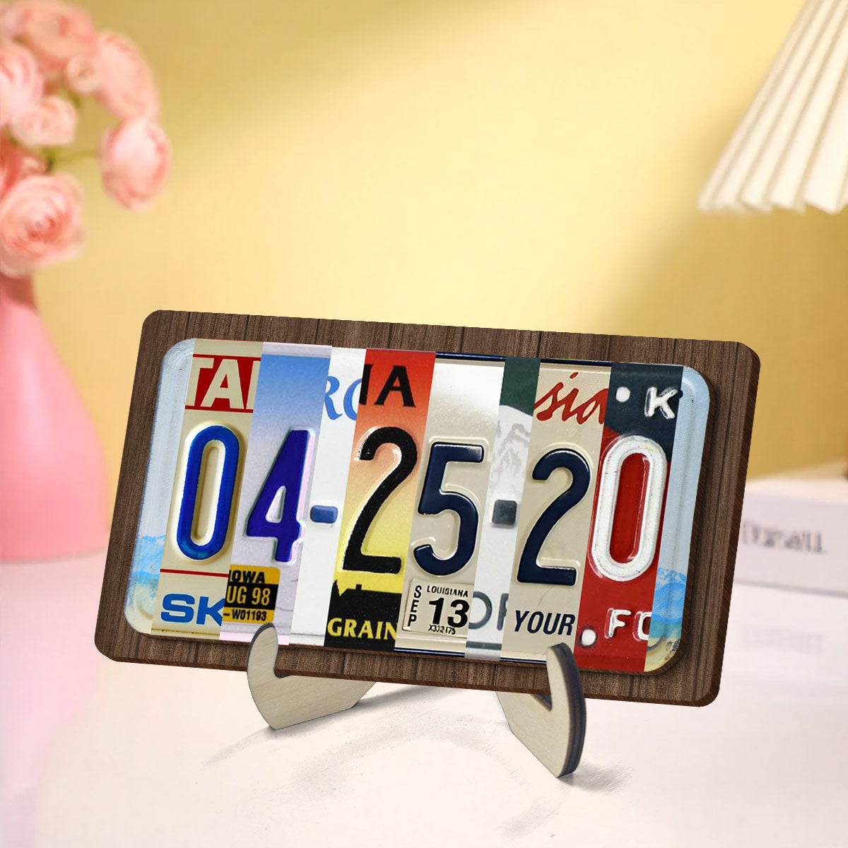 Couple License Plate Personalized Wooden Plaque,  Anniversary Date, Wedding Date, Valentines Day Gift for Couples, for Him, for Her