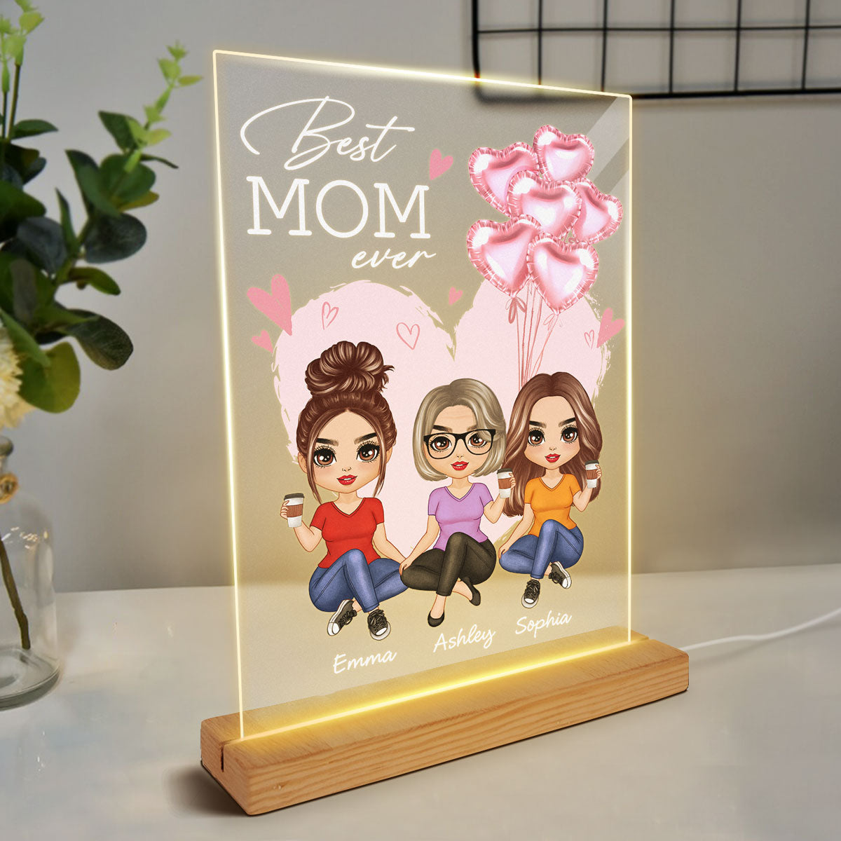 Happiness Is Mother And Daughter Personalized Plaque Acrylic LED Night Light