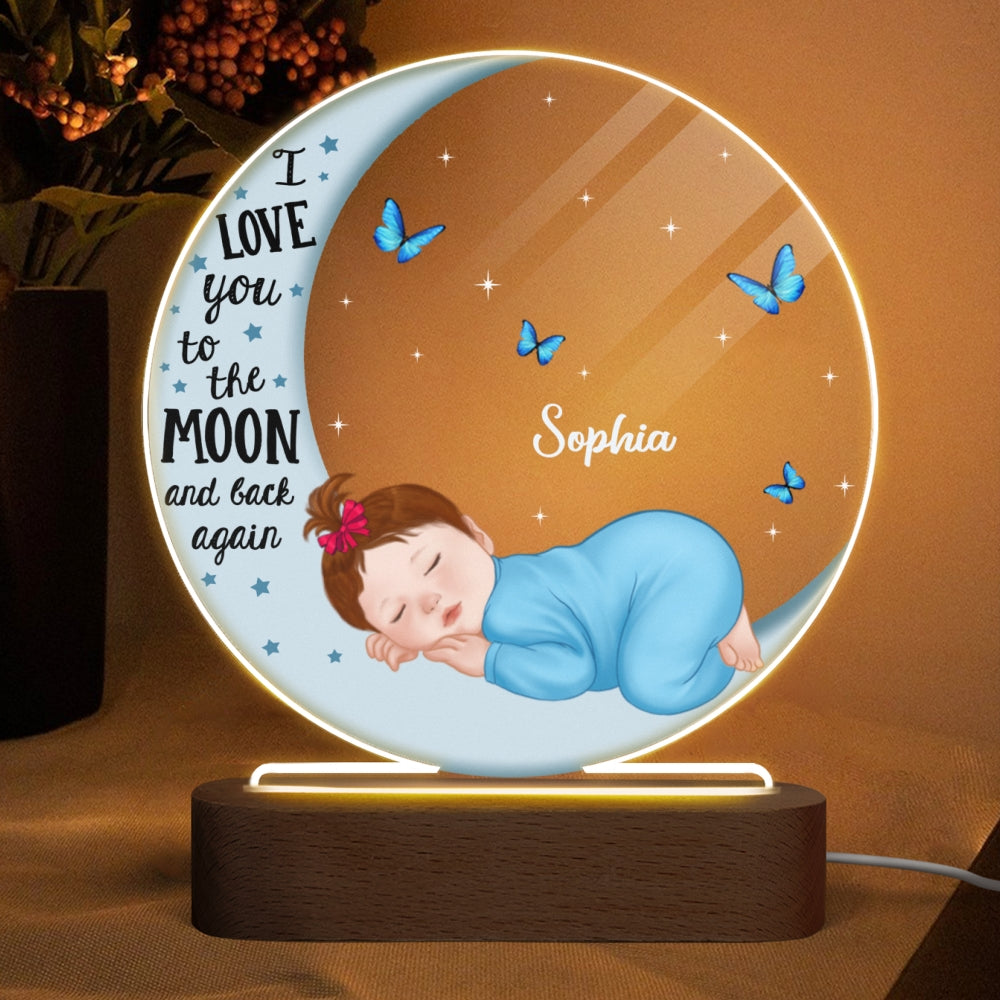 Baby Sleeping On Moon Personalized Circle LED Night Light