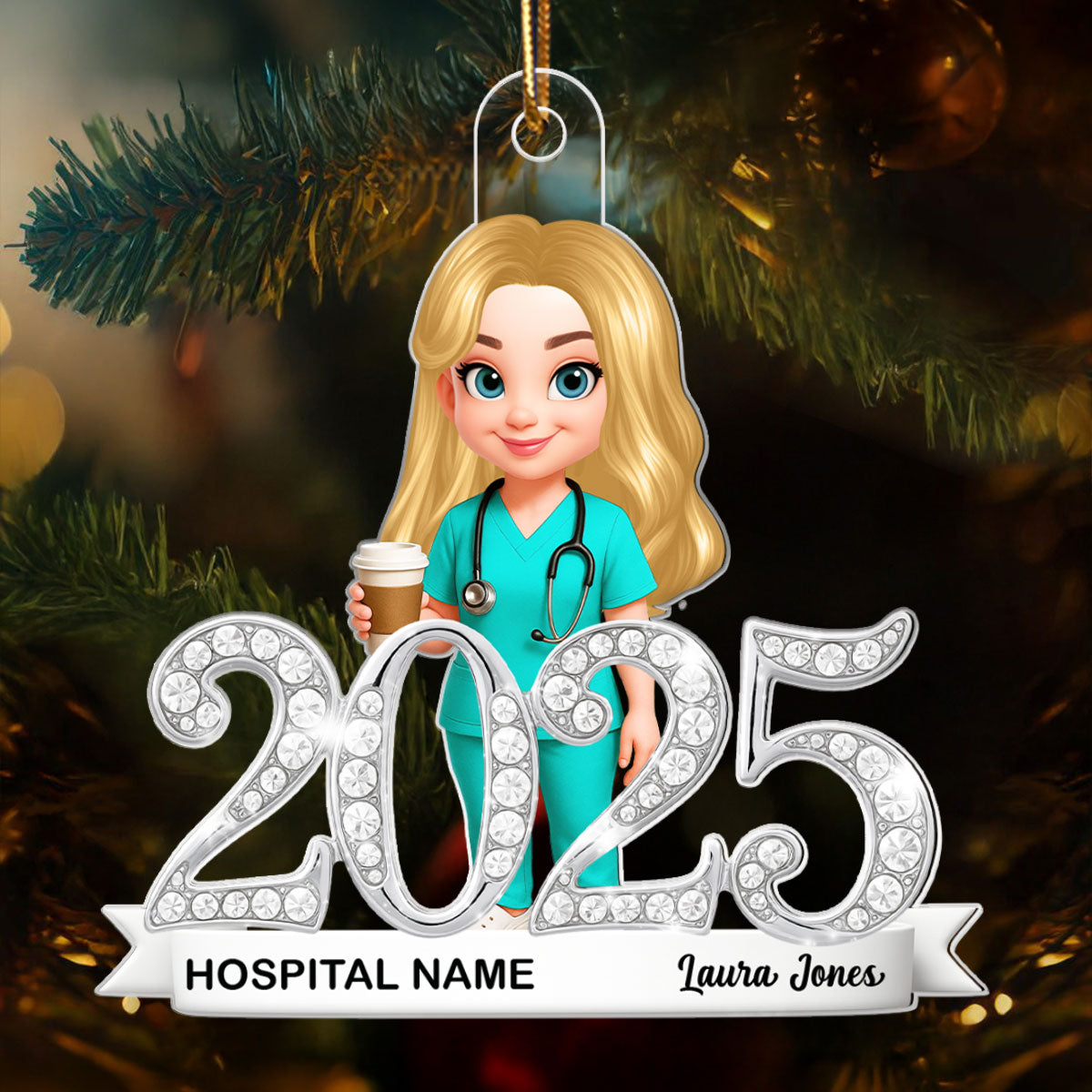 2025 Nurse Shining Crystal Effect - Personalized Acrylic Ornament - Christmas Gift for Nurse