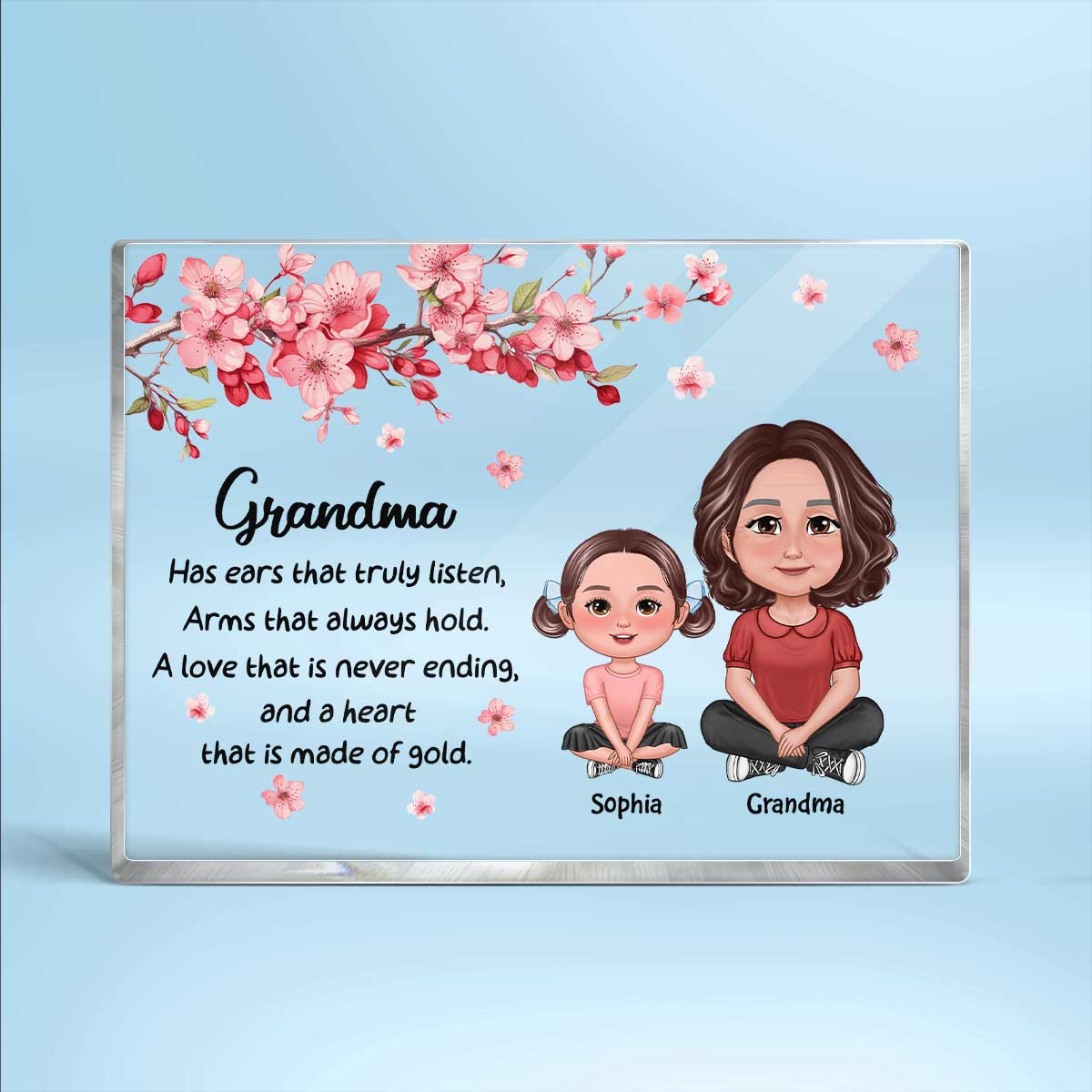 Grandma Grandkids Sitting Crossed Legs Under Flowers Gift For Grandma Personalized Acrylic Rectangle Plaque