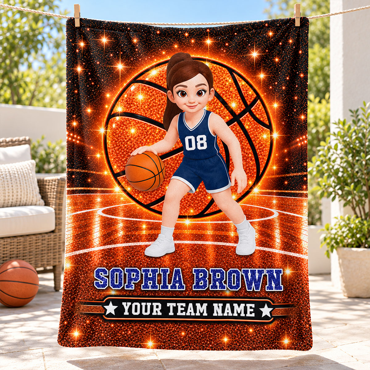 Basketball Girl Player Custom Name And Team Name - Personalized Fleece Blanket - Christmas Gift For American Basketball Players, Basketball Lovers, Granddaughter, Daughter