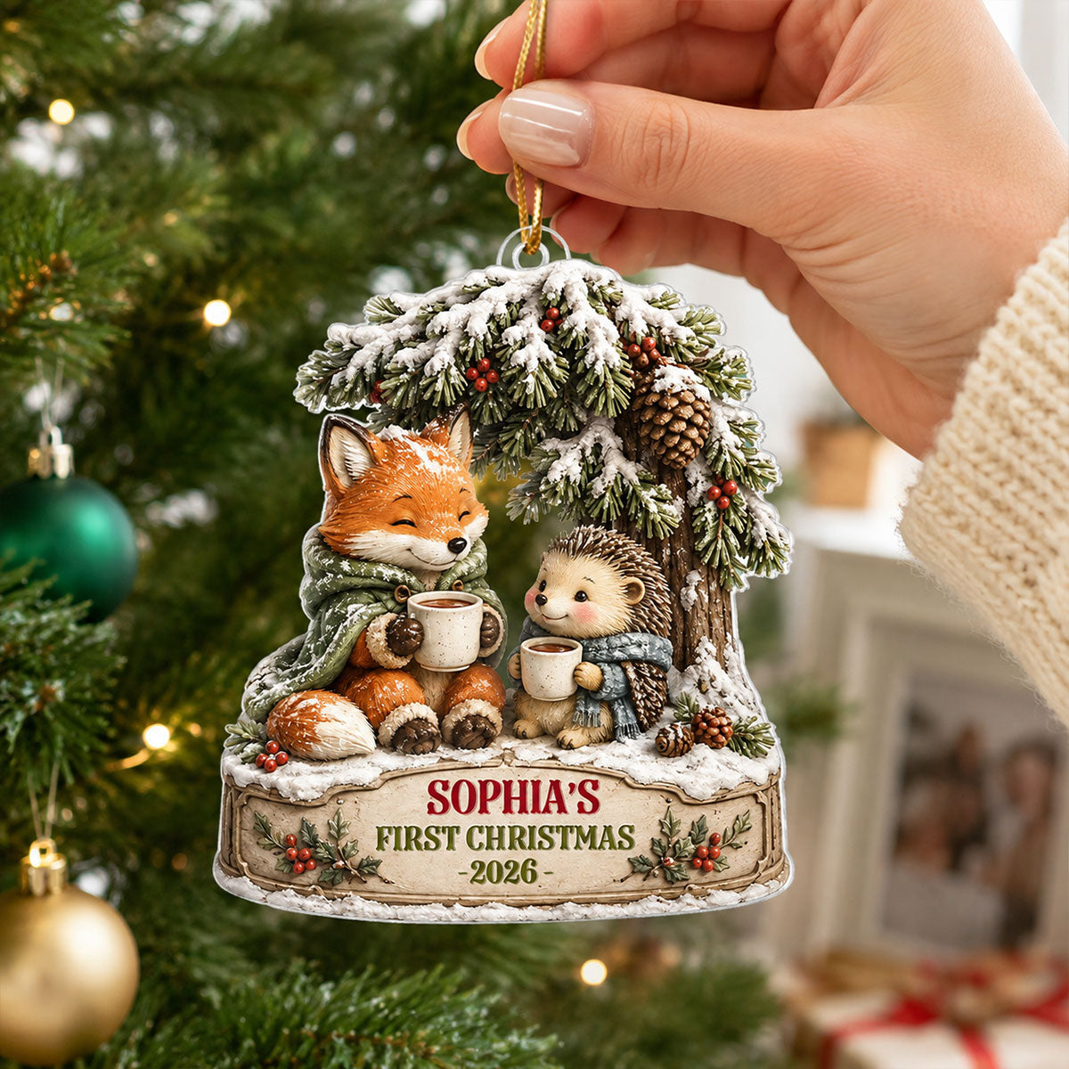 Winter Woodland Baby's First Christmas - Personalized Acrylic Ornament - Christmas Gift for New Mom, New Dad, Newborn