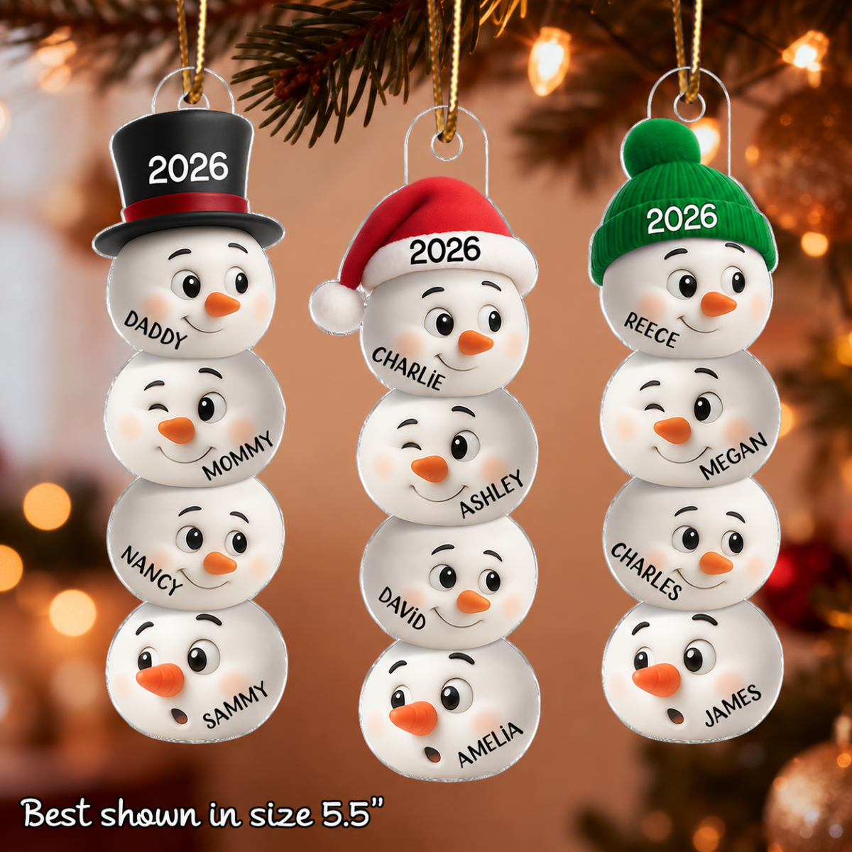Christmas Family Snowman Funny Faces - Personalized Acrylic Ornament