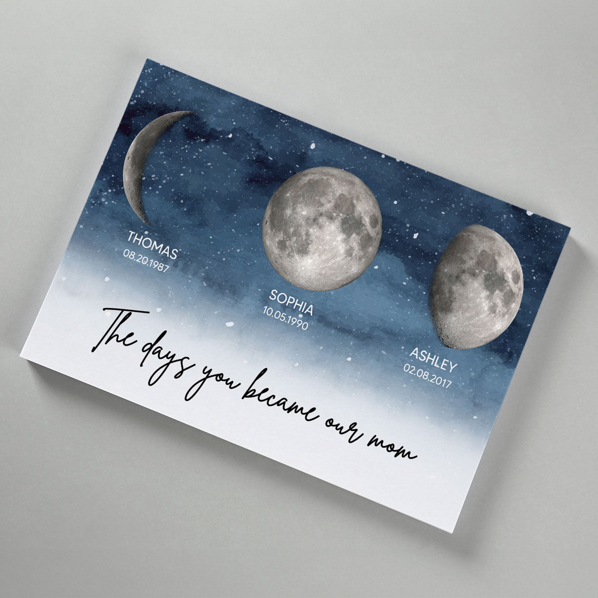 Starry Night Birth Moon Phase The Day You Became Our Mom Personalized Wrapped Canvas, Birthday Gift For Mom, Grandma, Gift or Just Because
