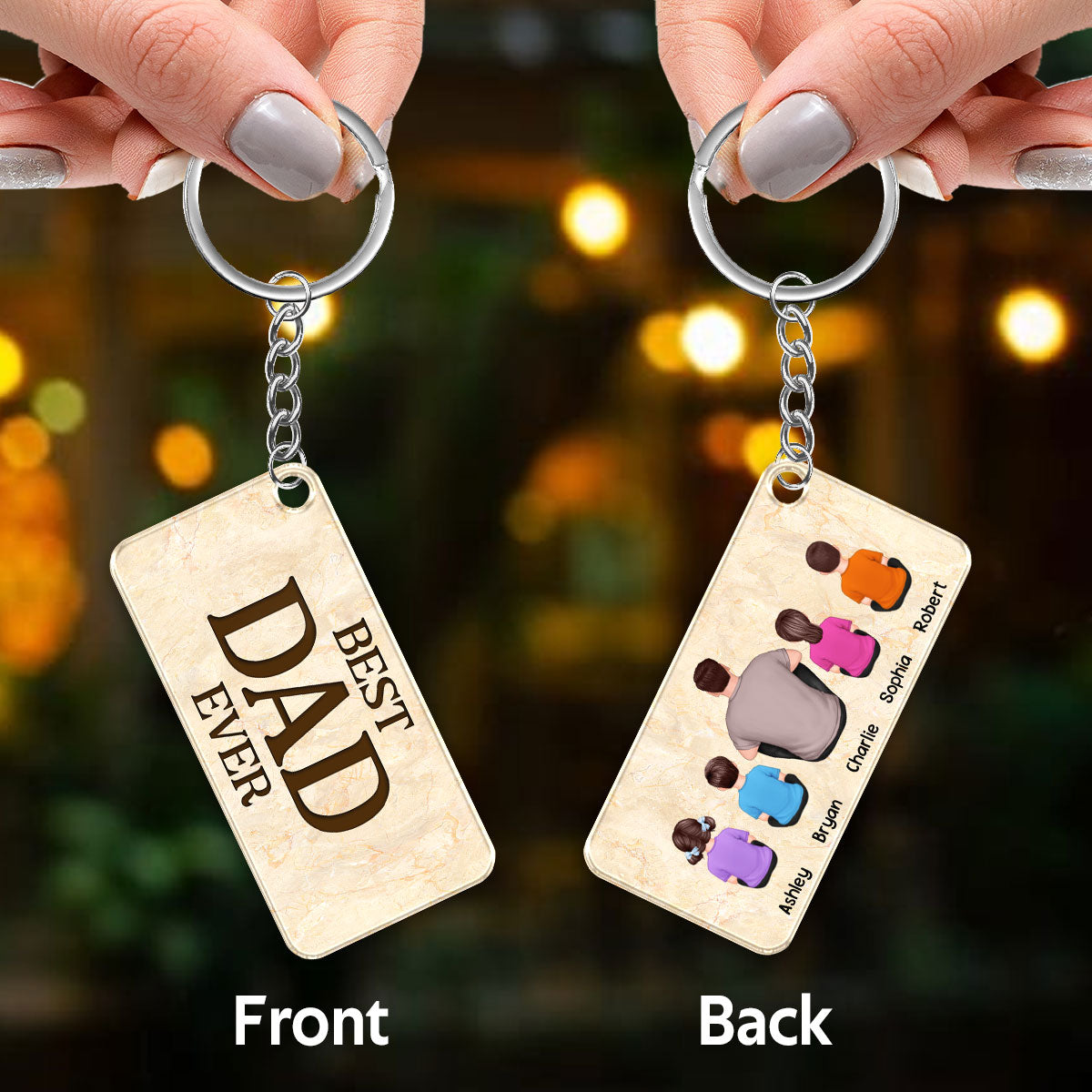 Best Dad Ever Back View Man Kids Dog Cat Personalized Acrylic Keychain