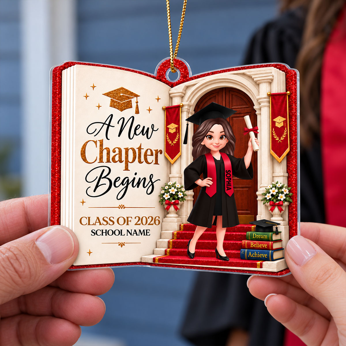 A New Chapter Begins Graduation Book 2D Flat - Personalized Acrylic Ornament – Class of 2026 2027 Senior Keepsake Gift