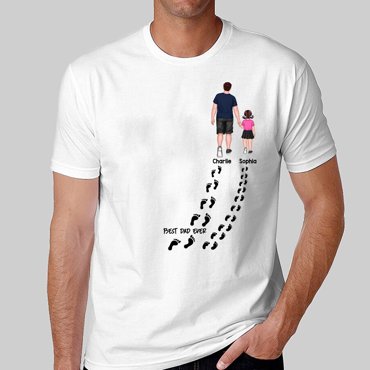 Back View Dad And Son Daughter Kids Walking Best Dad Ever Personalized Shirt