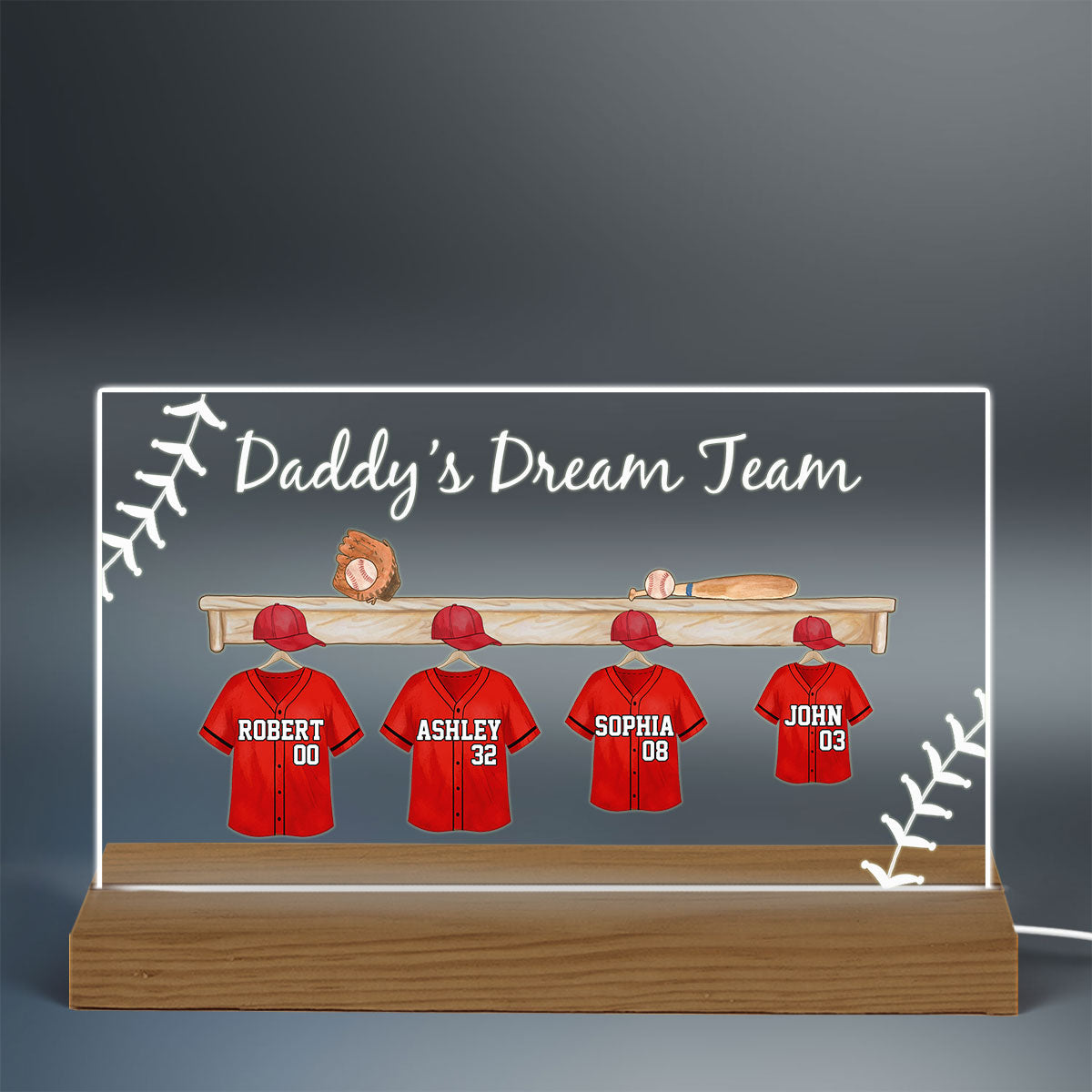 Baseball Daddy Team Personalized Acrylic Custom Shape LED Night Light