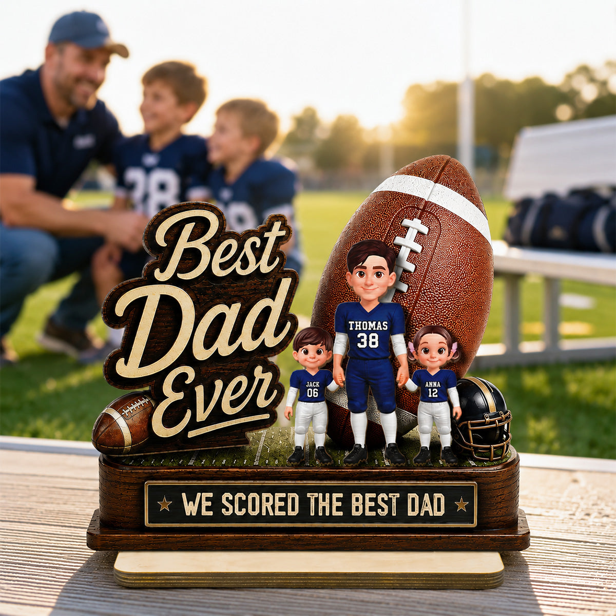 We Scored The Best Dad American Football Dad & Kids - Personalized 2-Layered Wooden Plaque - Father's Day Gift For American Football Dad