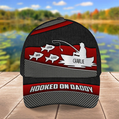 Hooked On Fishing Papa Dad Metal Printed Personalized Classic Cap
