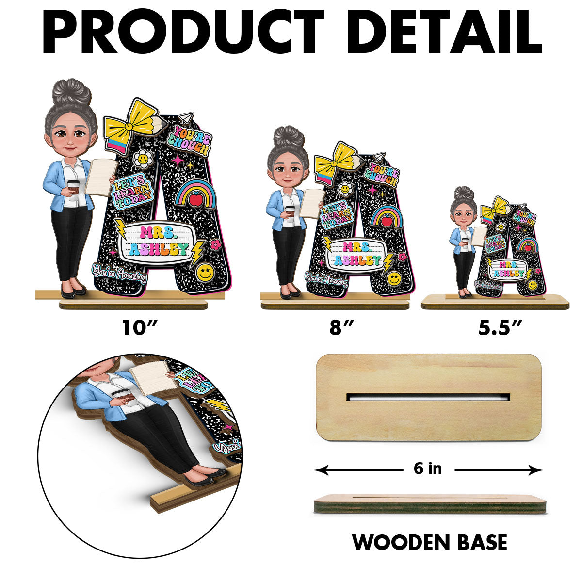 Teacher Composition Book Pattern Letter Personalized 2-Layer Standing Wooden Plaque, Back To School Gift