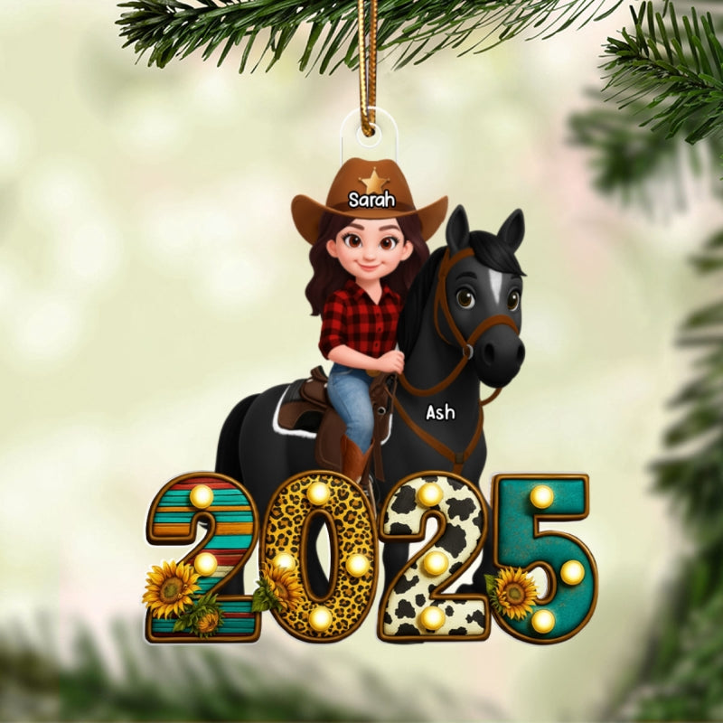 2025 Western Cowgirl And Her Horse 3D Effect - Personalized Acrylic Ornament