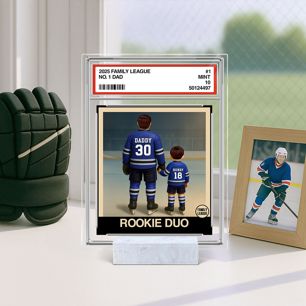Hockey No. 1 Dad Man & Kids Trading Card Style Personalized Acrylic Plaque