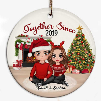 Doll Couple Sitting Embracing In House Personalized Circle Ornament