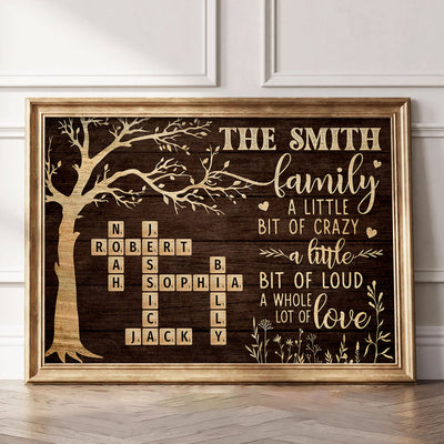 Rustic Vintage Family Lot Of Love Crossword Puzzle Art - Personalized Poster - Gift For Family