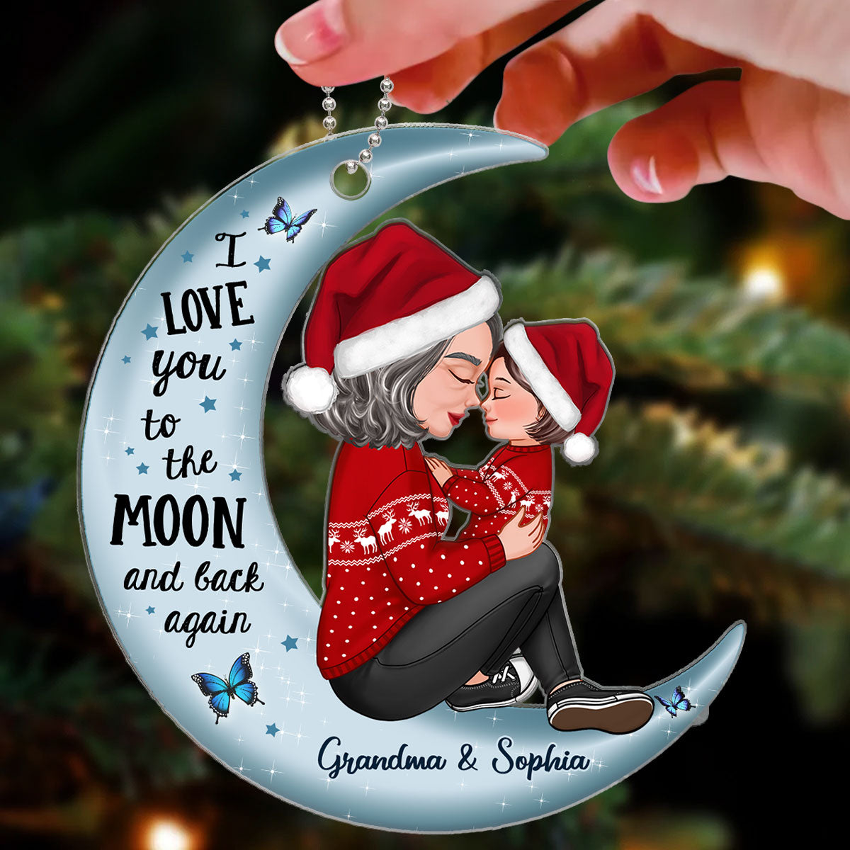 Grandma Holding Kid On Moon Gift For Grandson Granddaughter Personalized Acrylic Ornament
