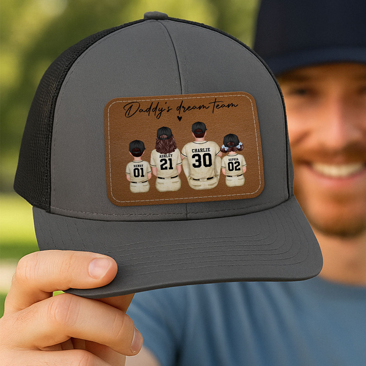 Retro Vintage Baseball Daddy's Dream Team Personalized Leather Patch Hat| Coolest Father's Day Gift For Dad, Husband
