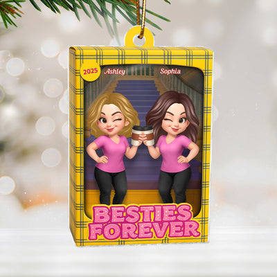 Besties Forever Yellow Plaid Toy Box Style - Personalized Acrylic Ornament - Christmas Gift For Best Friends
