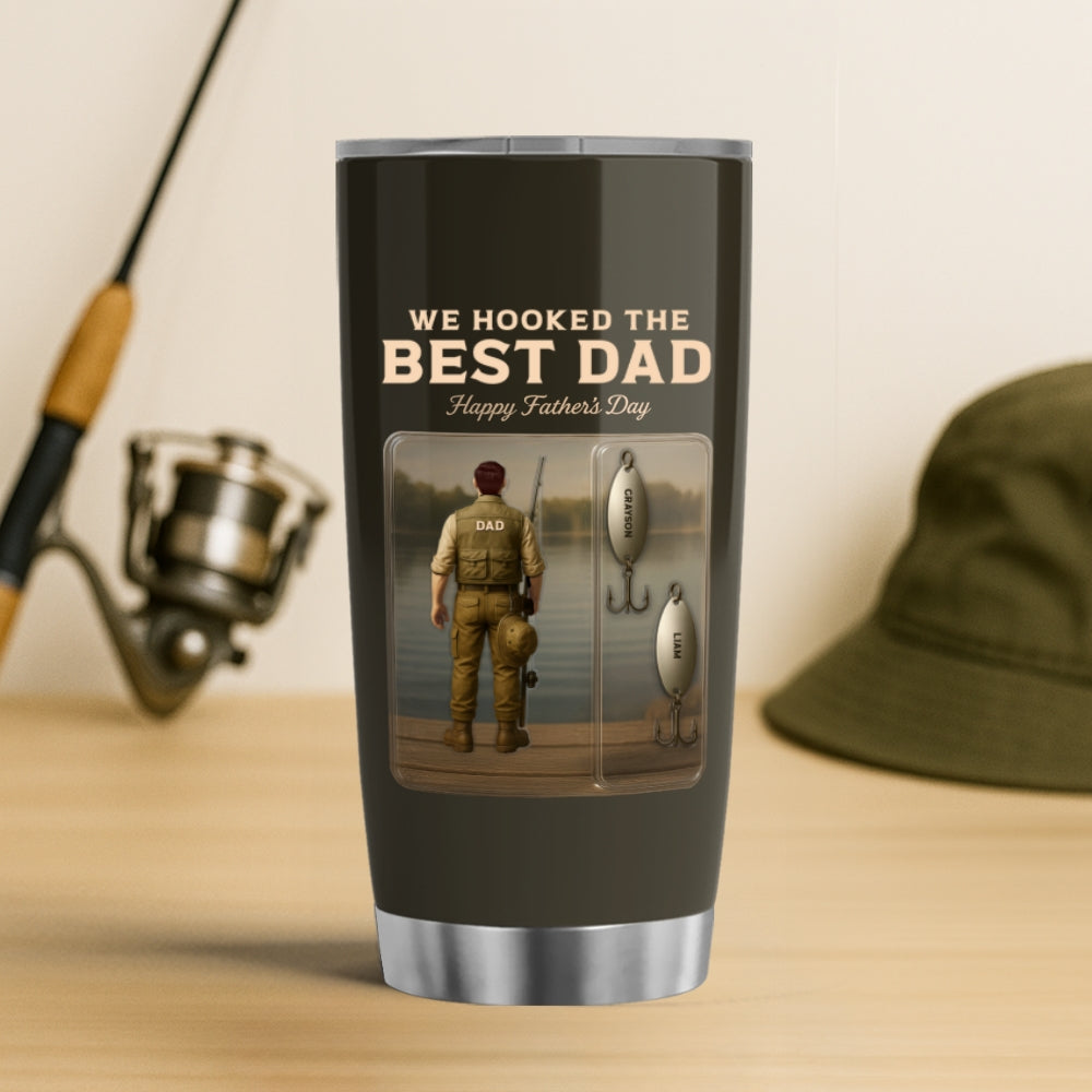 We Hooked The Best Dad Grandpa Fishing With Kids' Names Custom Figure Personalized Tumbler, Perfect Father's Day Gift For Fishing Dad, For Husband, For Grandpa
